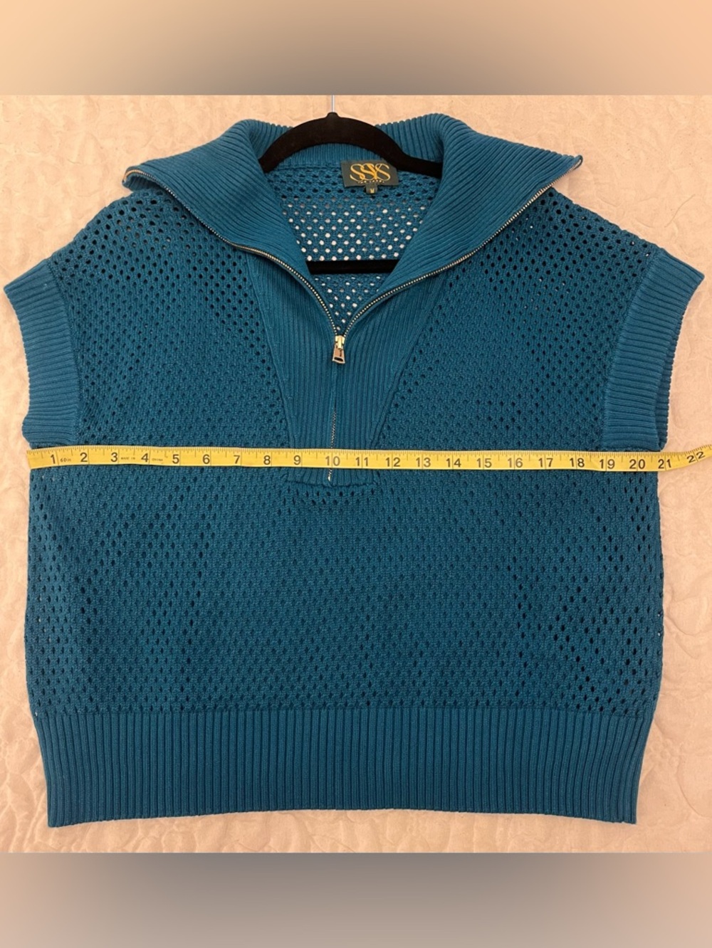 SSYS The Suzy Crochet Shawl Collar Top In Dark Teal NWOT Medium - Picture 10 of 11